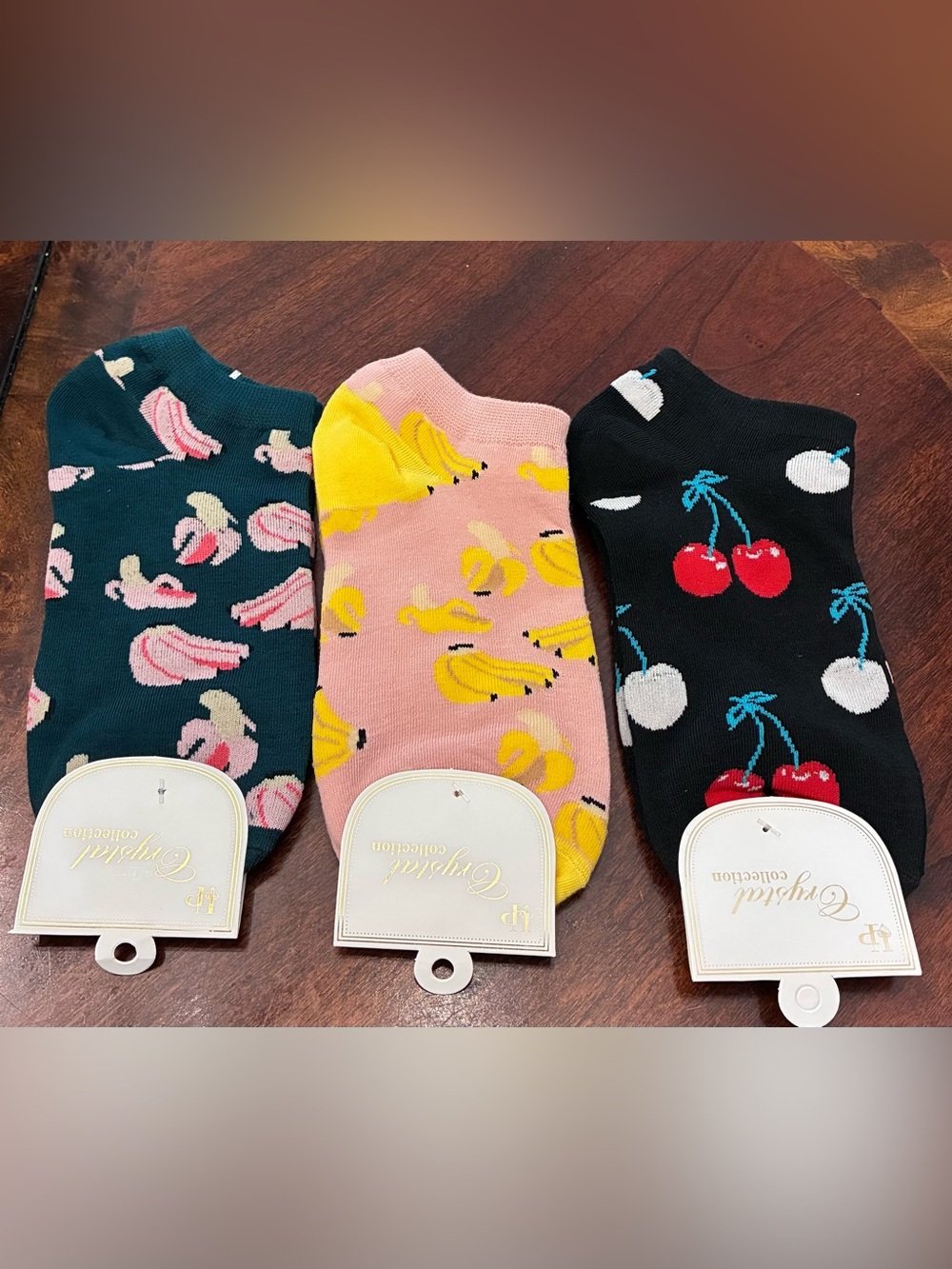 Cute Fruit Pattern Ankle Socks Trio - Cherries, Bananas